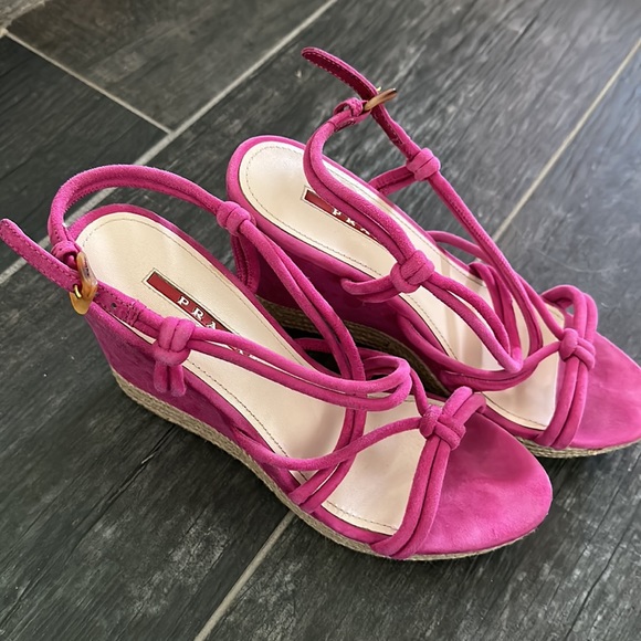 Prada Pink Suede Wedges - Picture 4 of 5